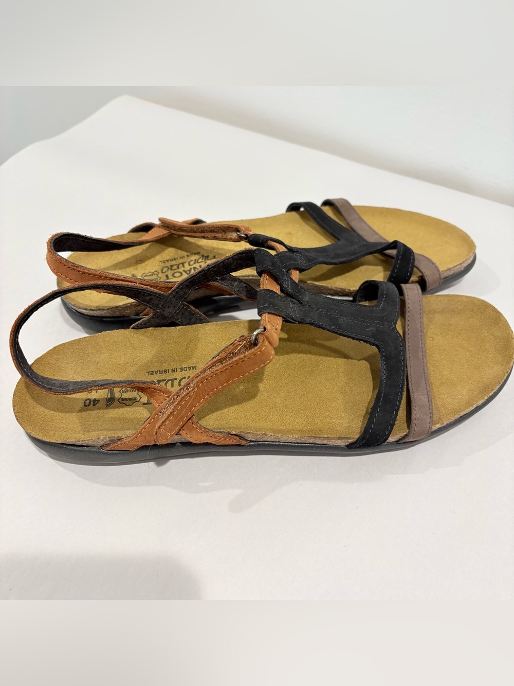Naot Footwear Judith Strappy Sandals Leather Black Suede Size 40 9 Women's